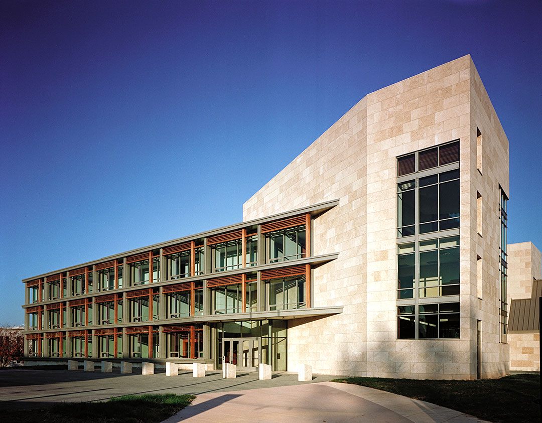 View of the Nigerian Chancery, emphasizing Rugo Stone's detailed stonework and architectural precision.