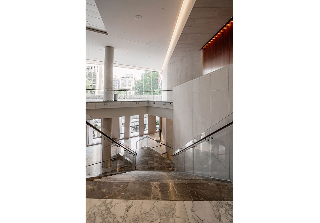 Detailed view of the Rugo Stone CSIS project, showcasing the expert craftsmanship and architectural design in stonework.