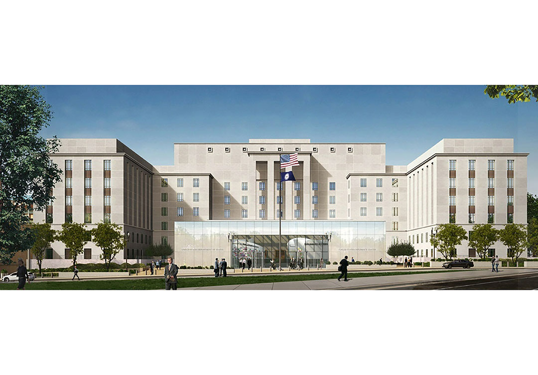 Rugo Stone installation at the National Museum of American Diplomacy, showcasing intricate stonework and architectural craftsmanship.