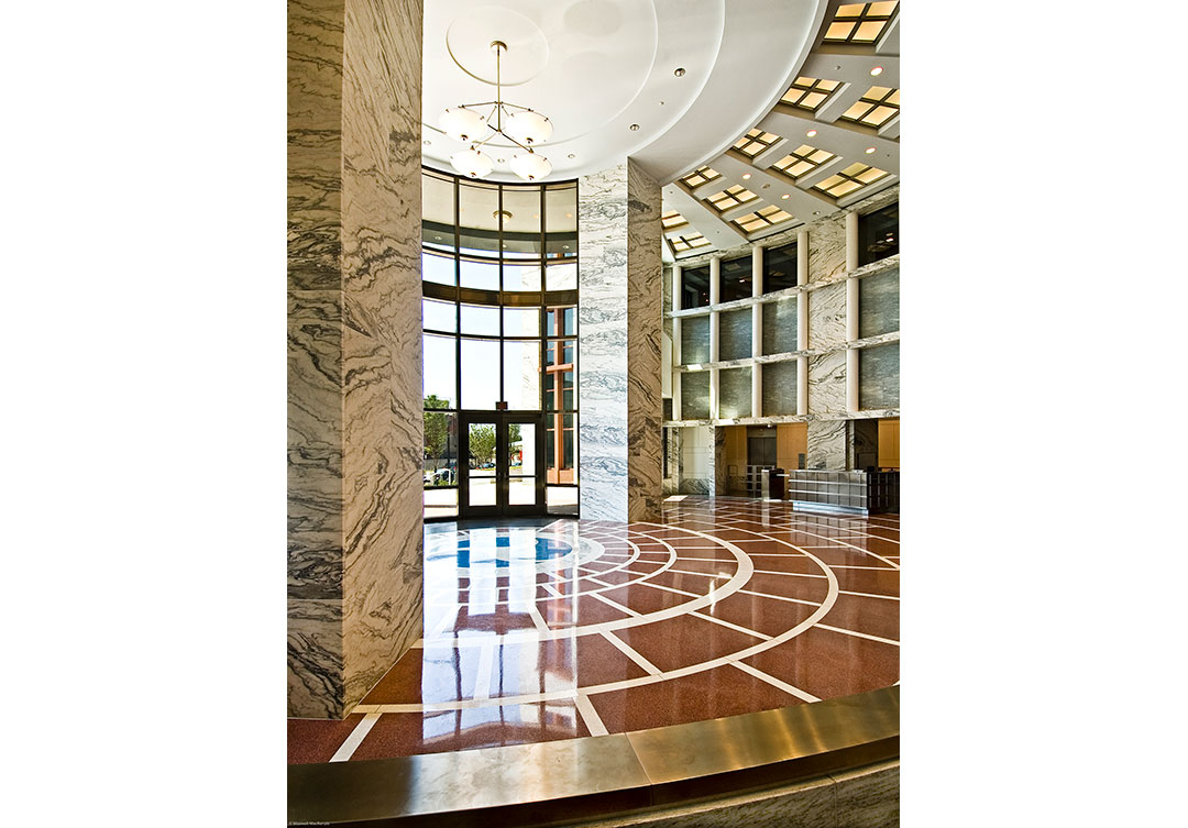 Rugo Stone installation at the USDOT Headquarters, featuring detailed stone craftsmanship and sophisticated architectural design.