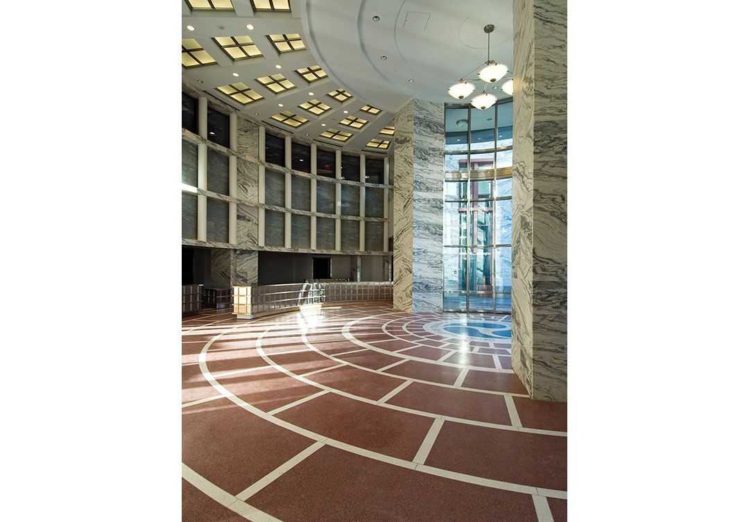 Rugo Stone installation at the USDOT Headquarters, showcasing expert stone craftsmanship and sophisticated architectural detailing.