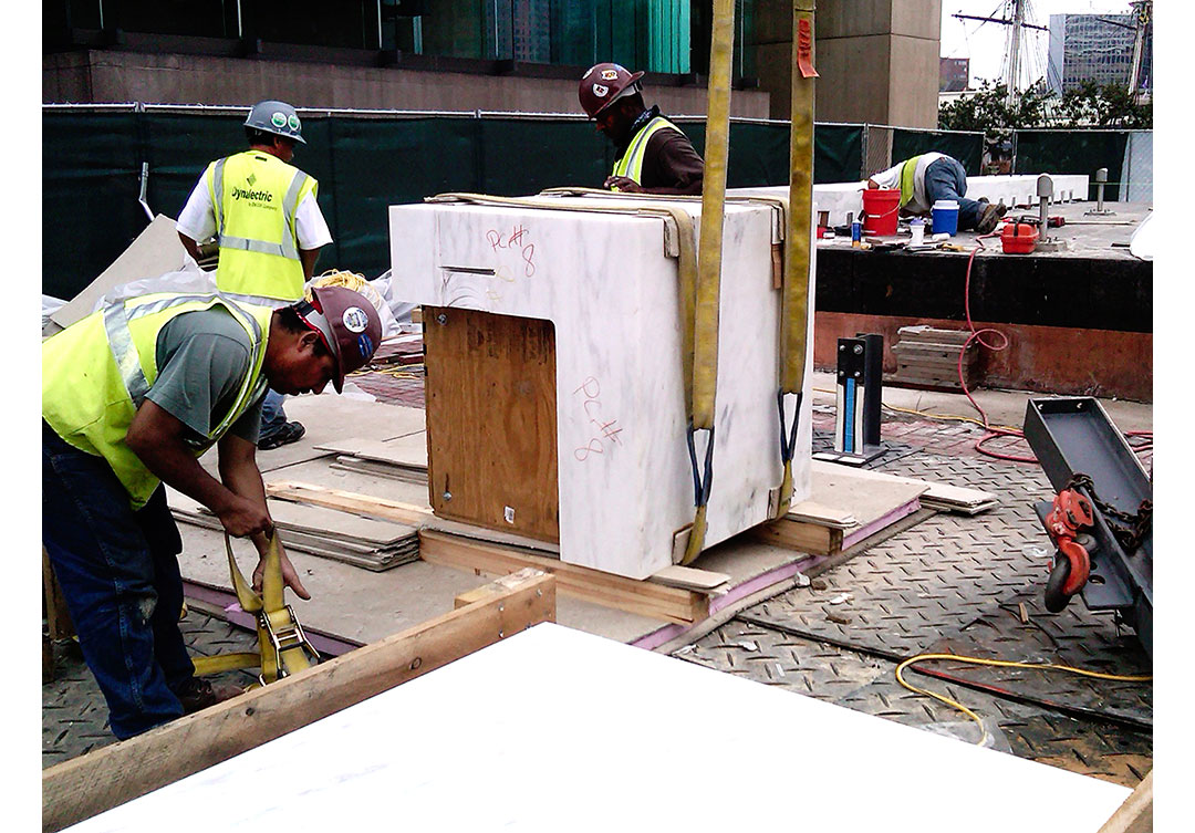 Stonework at the Maryland 9/11 Memorial, showcasing Rugo Stone's craftsmanship in honoring history through precise design.
