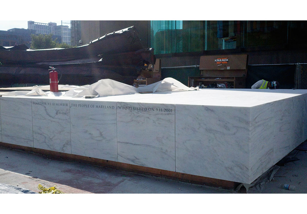 Detail of stonework at the Maryland 9/11 Memorial, highlighting Rugo Stone's expertise in memorial design and craftsmanship.