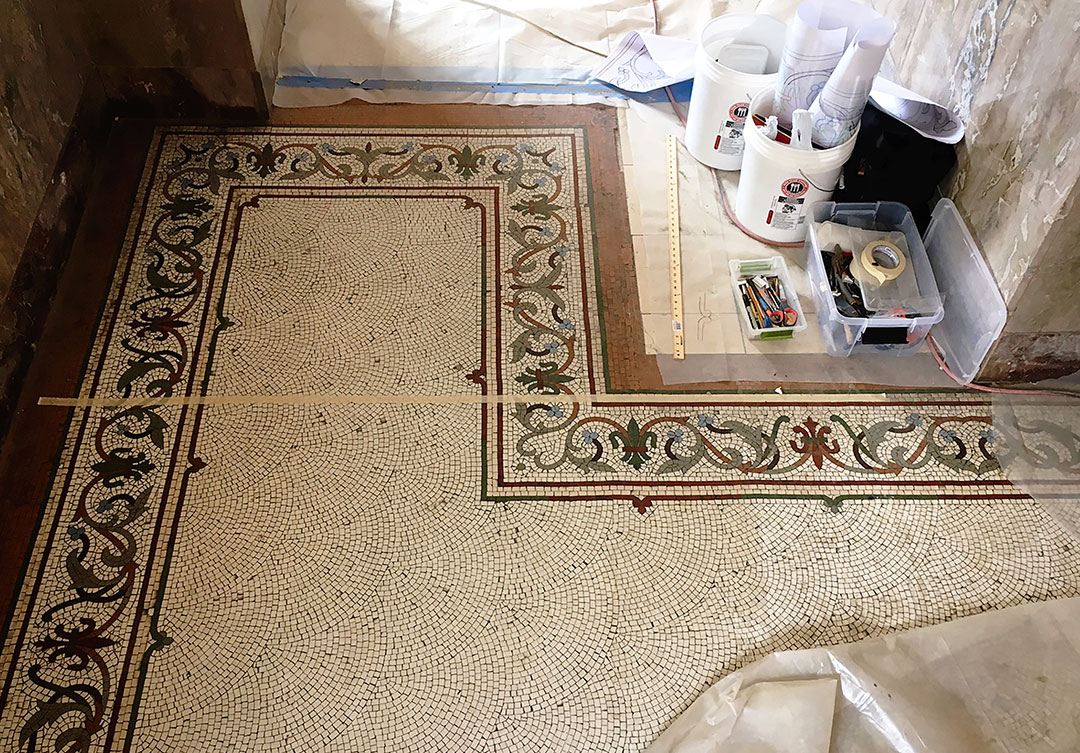 Wide-angle view of the mosaic at Basilica Co-Cathedral of the Sacred Heart, showcasing its grandeur and intricate design.