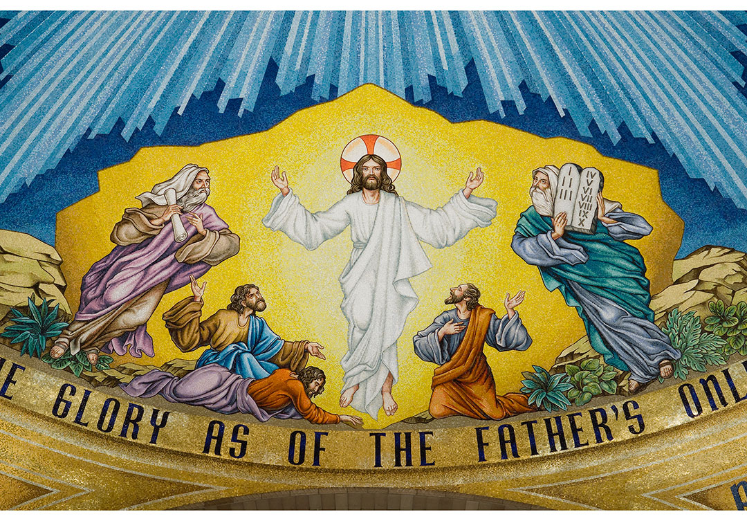 Mosaic detail at the Knights of Columbus Incarnation, showcasing intricate stone craftsmanship and rich color patterns.