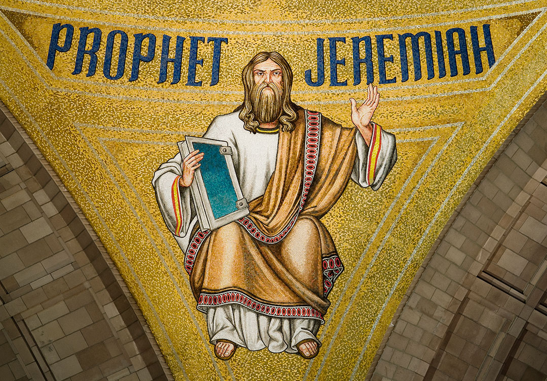 Mosaic scene at the Knights of Columbus Incarnation, highlighting detailed stone craftsmanship and vibrant color contrasts.