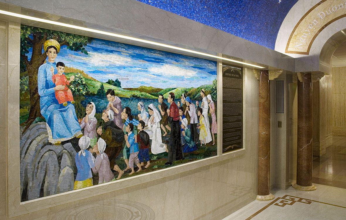 Rugo Stone Our Lady of Lavang Chapel stone installation | Expert Natural Stone Design & Stonework Fabrication