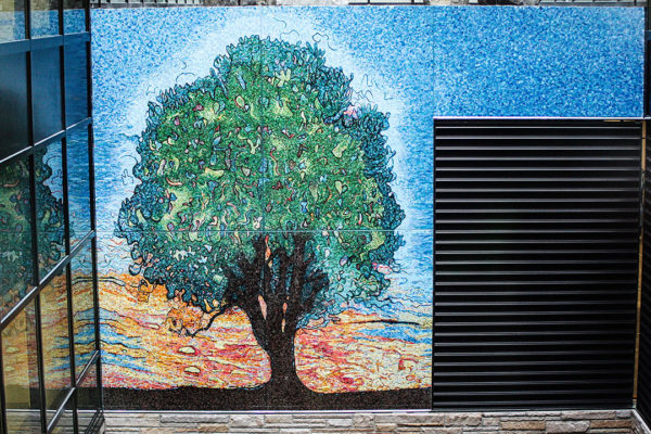 Tree Of Life Glass Mosaic With Vibrant Colors And Detailed Patterns.
