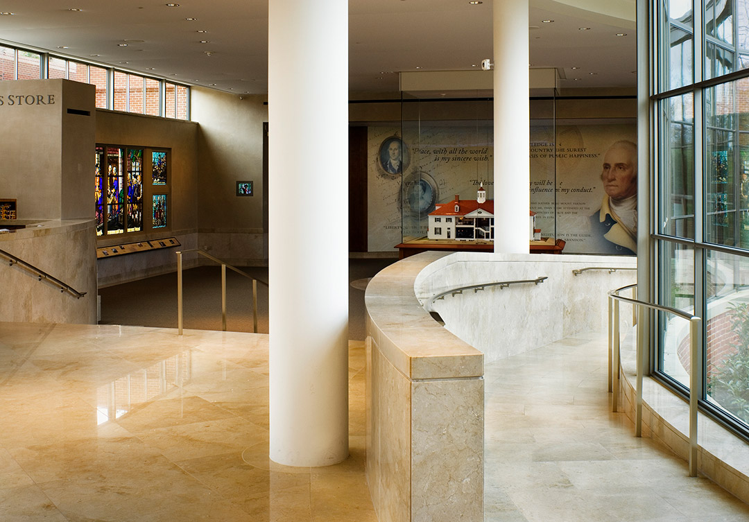 Detailed stonework at the Donald W. Reynolds Museum, featuring intricate carvings and exceptional craftsmanship.