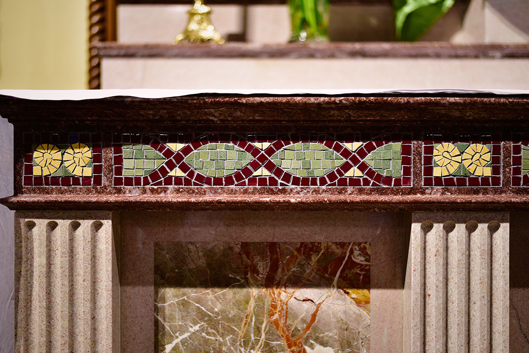 Rugo Stone Intricate Marble Installation at Holy Comforter Catholic Church – Natural Stone Design & Expert Stonework Fabrication