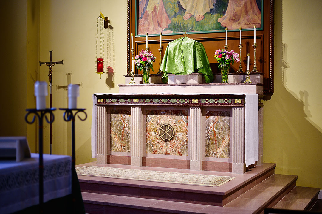 Rugo Stone Decorative Marble Work at Holy Comforter Catholic Church – Natural Stone Design & Custom Stone Fabrication