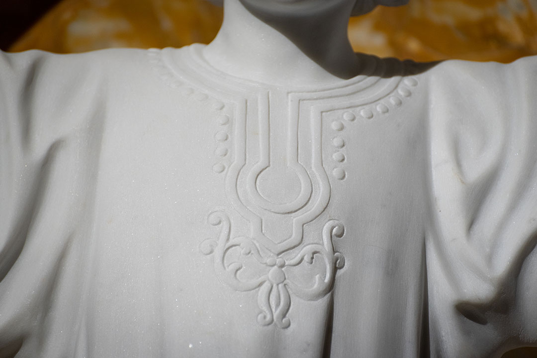 Completed installation of Venerable Cornelia Connelly marble statue by Rugo Stone – Experts in Natural Stone Carving & Liturgical Art