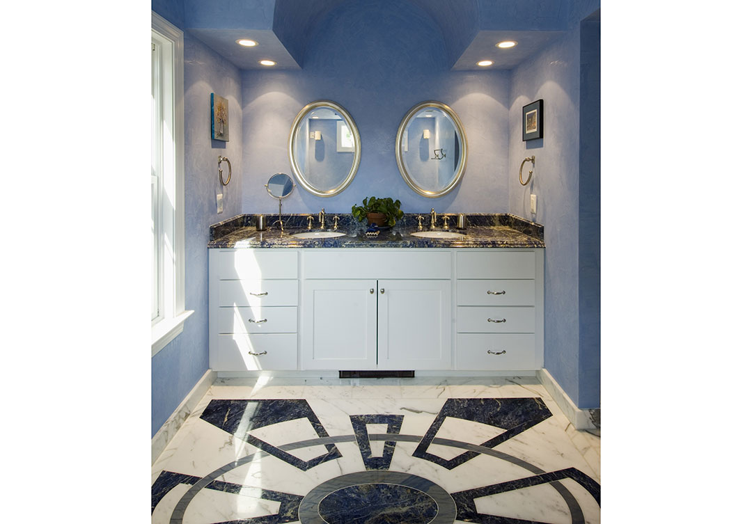 Natural Stone Design & Stonework Fabrication | Elegant Marble Entryway and Staircase at Alexandria Residence