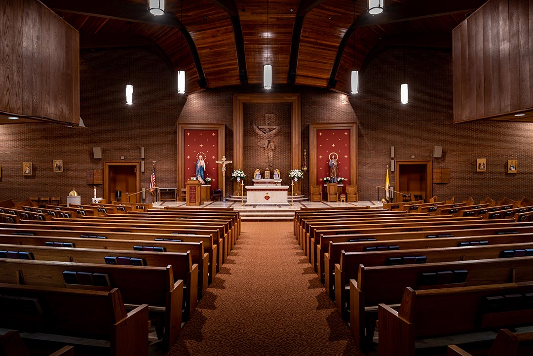 Natural Stone Design & Stonework Fabrication | Exterior View of Holy Spirit Catholic Church Featuring Custom Stonework by Rugo Stone
