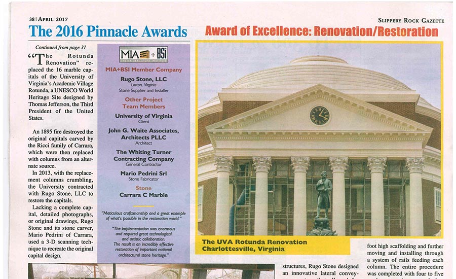 Natural Stone Design & Stonework Fabrication | Rugo Stone Receiving The 2016 Pinnacle Awards for Excellence in Stonework