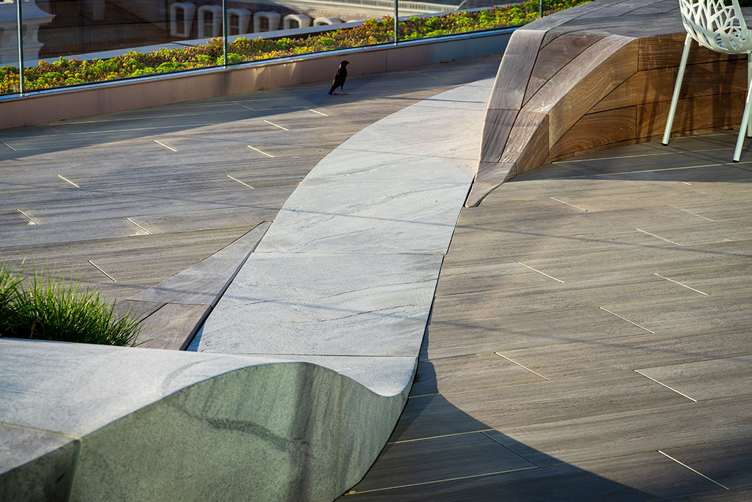 Detailed exterior stonework at 1700 Penn, showcasing expert craftsmanship and architectural precision in design.