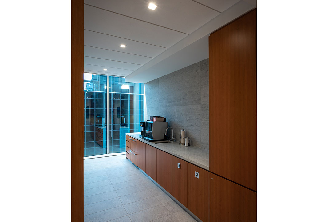 Sophisticated interior stonework at Wiley Commercial, showcasing intricate details and high-quality craftsmanship in architectural design.