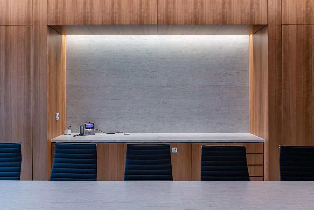 Interior stonework at Wiley Commercial featuring detailed carvings and expert craftsmanship in architectural design.