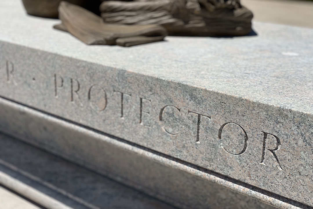 Detailed view of memorial bench for Nancy Reagan by Rugo Stone – Experts in Natural Stone Design & Custom Engraved Stonework