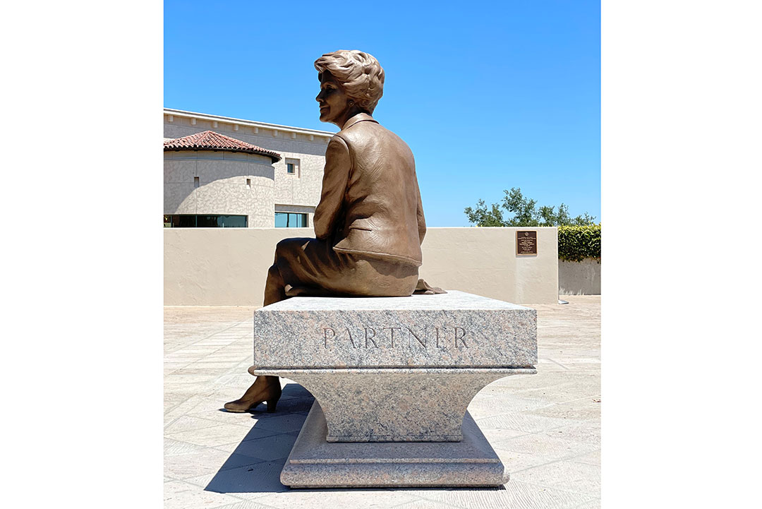 Side view of custom stone bench honoring Nancy Reagan by Rugo Stone – Specialists in Stonework Fabrication & Memorial Design