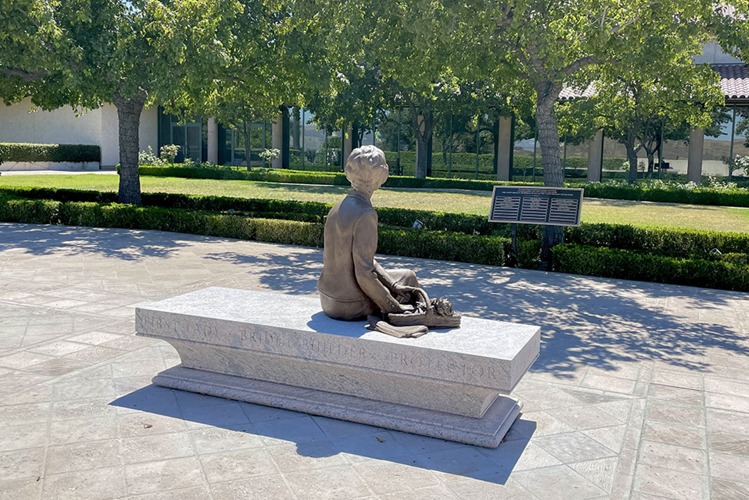 Final installed memorial bench for Nancy Reagan by Rugo Stone – Custom Stone Design, Fabrication & Engraving Experts