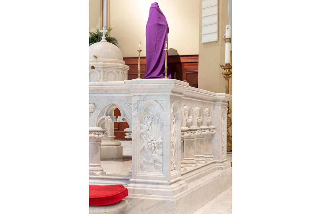 Stone floor and altar step restoration at Basilica of Saint Mary by Rugo Stone – Experts in Natural Stone Installation & Historic Church Renovation