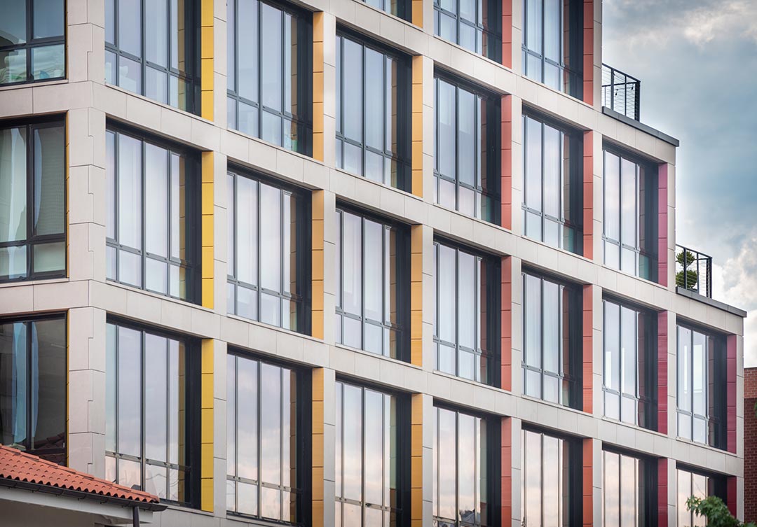 Stonework at 1701 14th St showcasing intricate craftsmanship and detailed stone designs in a contemporary setting