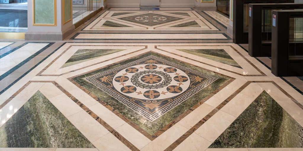 Close-up of elegant Italian marble stonework, showcasing its luxurious texture and precision craftsmanship