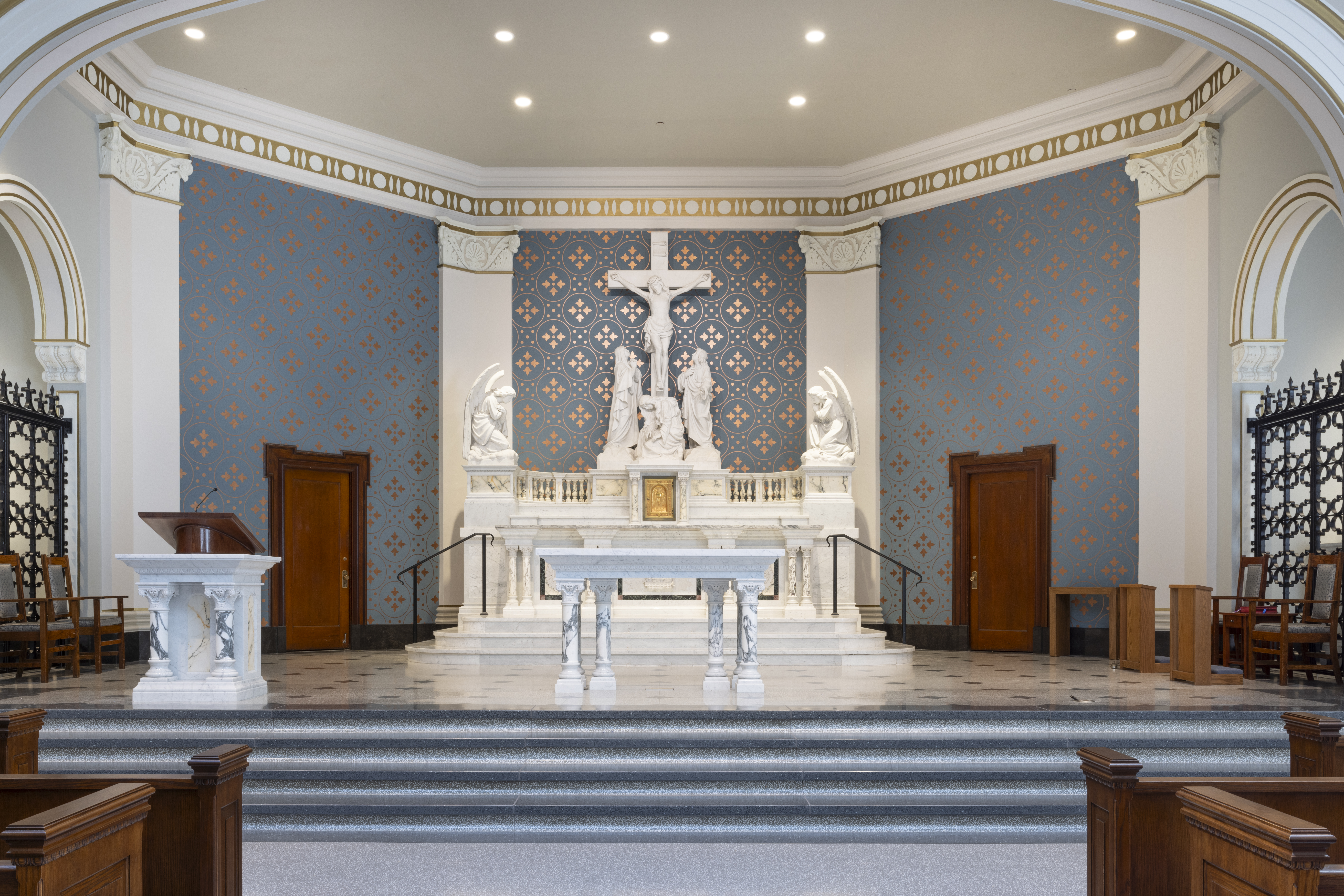 Sophisticated stone mosaic design at STL High School, highlighting Rugo Stone's expert craftsmanship and intricate detail